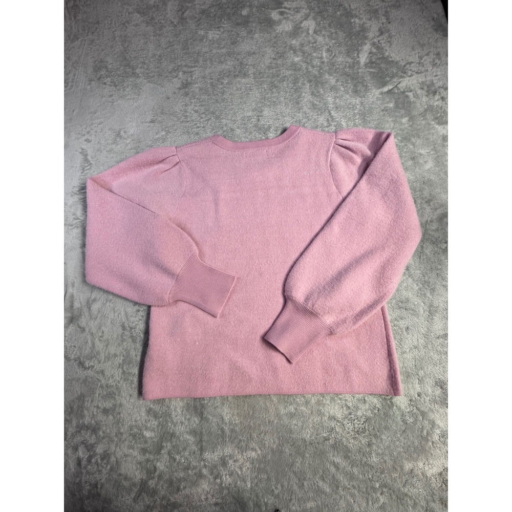 Cynthia Rowley Pink Rose Intarsia Knit Puff Sleeve Crewneck Sweater Womens M - Picture 2 of 5